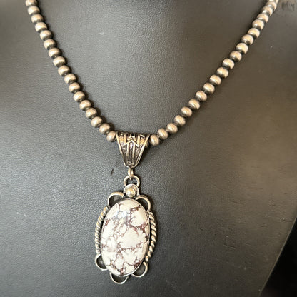 Wild Horse Turquoise Pendant Sterling Silver Beads Necklace 18029