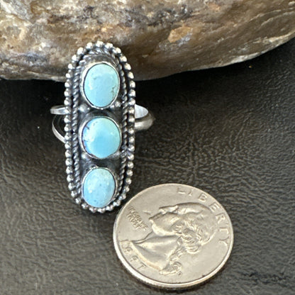 Women Blue Dry Creek Turquoise Navajo Sterling Silver Ring Sz 9 18617