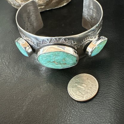 XL Mens Blue Green Turquoise Navajo Sterling Silver Cuff Bracelet 8" 19505