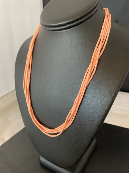 Pink Coral Stabilized Bead 5 Strand Navajo Sterling Silver Necklace 02208