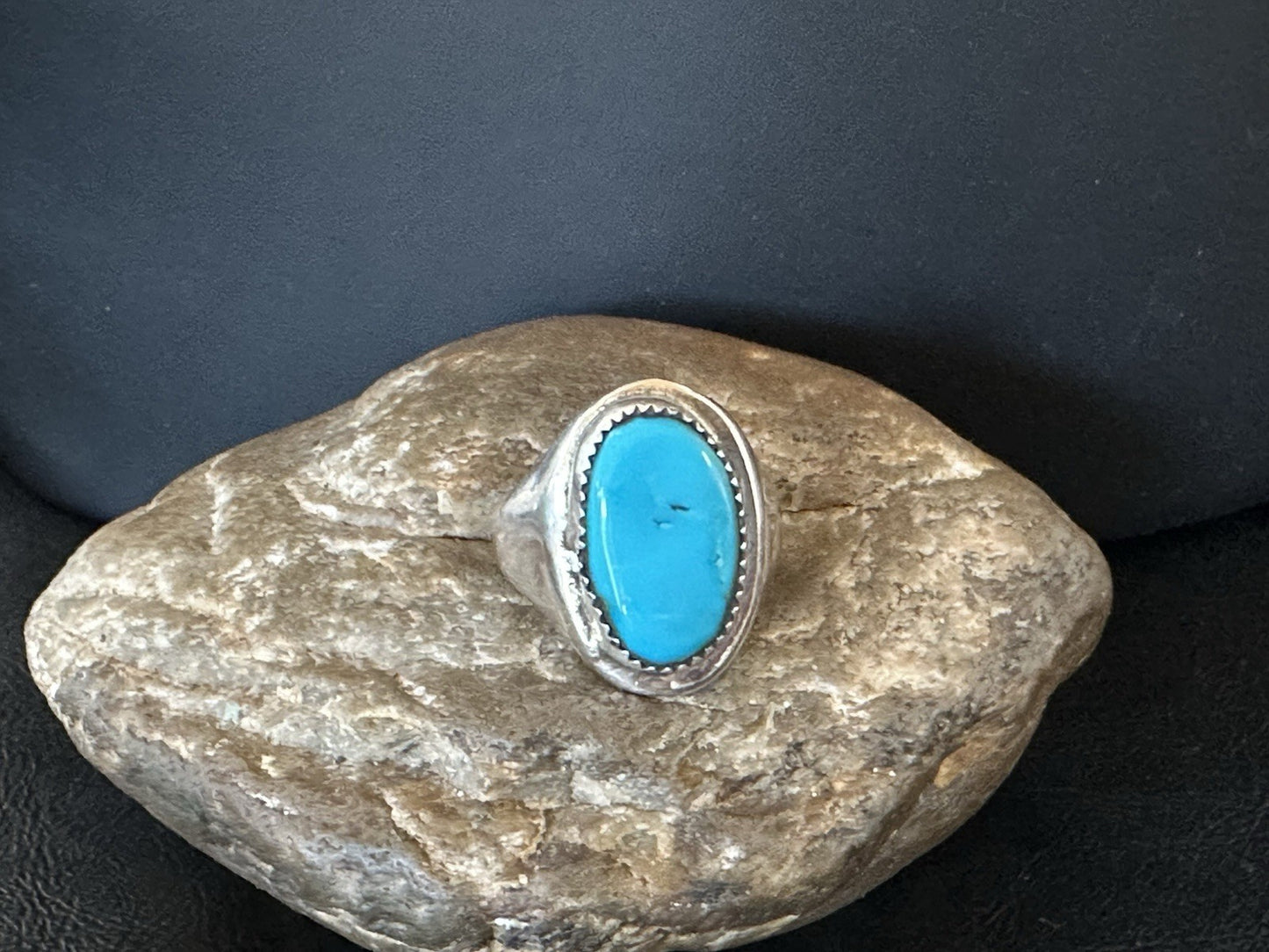 Blue Kingman Turquoise Navajo Sterling Silver Ring Size 10 19406