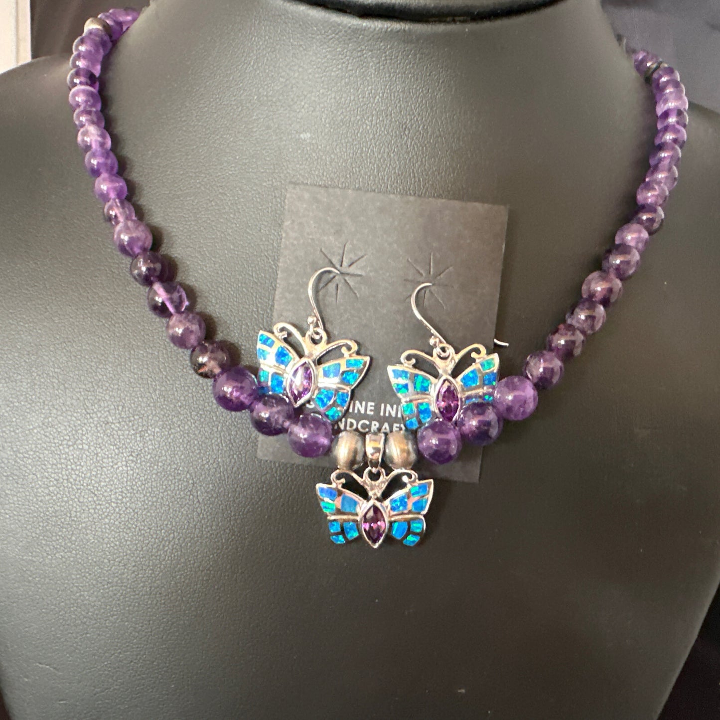 Butterfly Navajo Purple Amethyst Opal Sterling Silver Necklace Earrings 15299