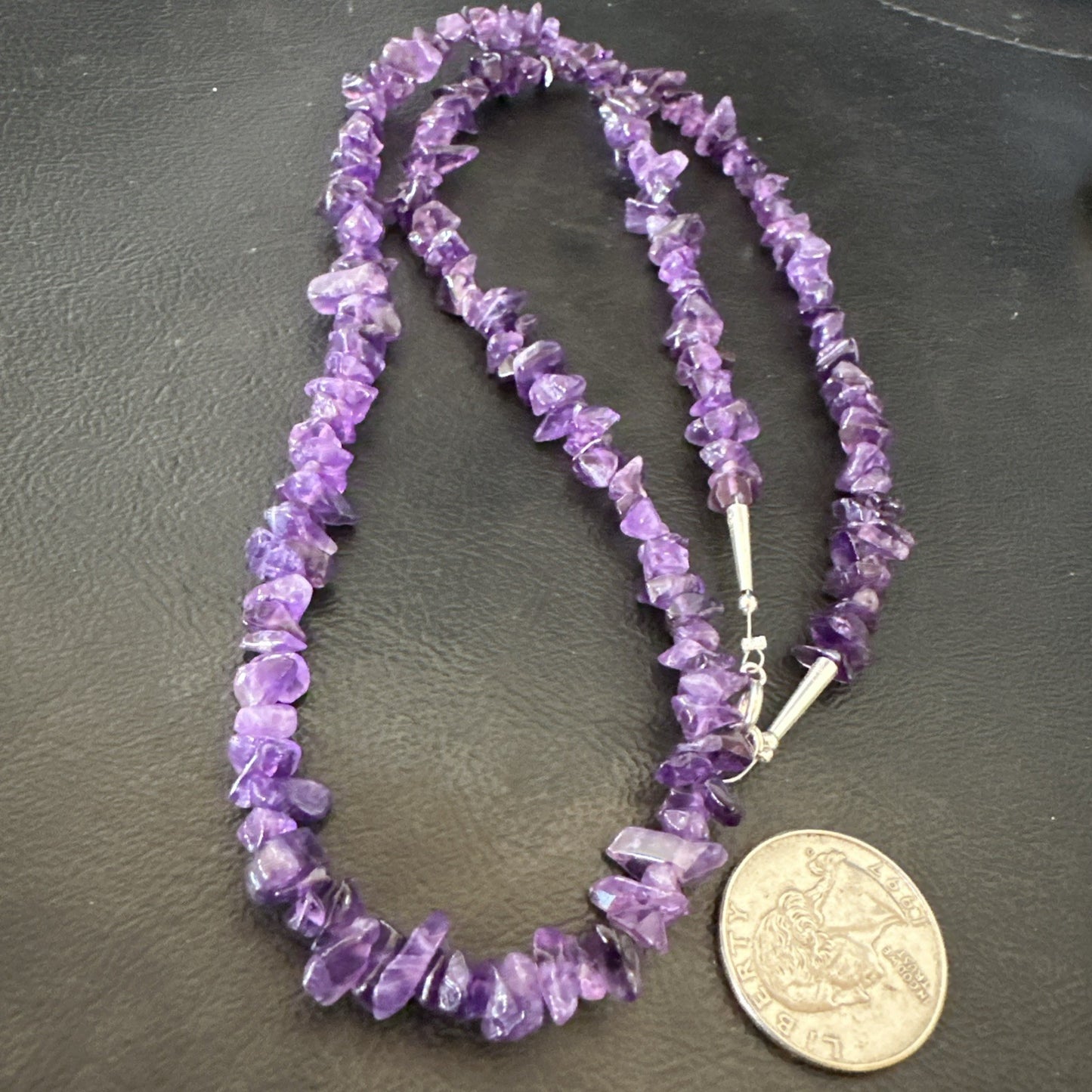 Purple Amethyst Southwestern Nugget Bead Sterling Silver Necklace 27” 19017