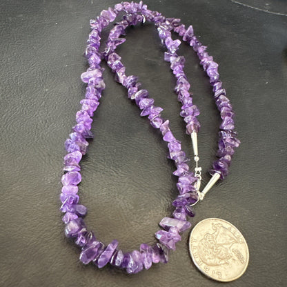 Purple Amethyst Southwestern Nugget Bead Sterling Silver Necklace 27” 19017