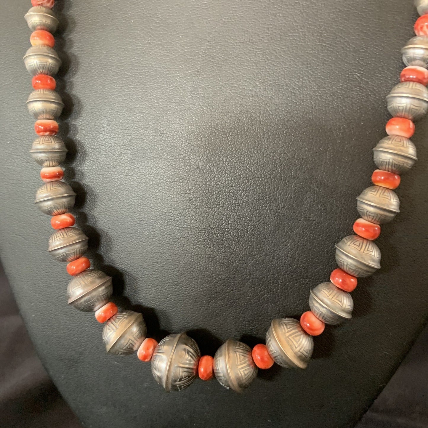 Red Spiny Oyster Sterling Silver Beads Bead Necklace 95607