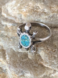 Blue Turquoise Navajo Old Pawn Turtle Ring Size 4.5 | Sterling Silver | Authentic Native American Handmade | 10787