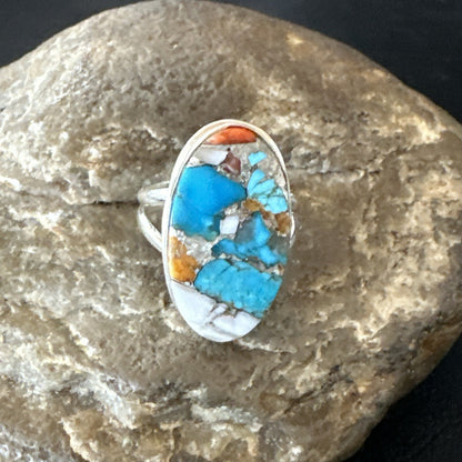 Blue Turquoise Spiny Oyster Southwestern Sterling Silver Ring Size 9 18459