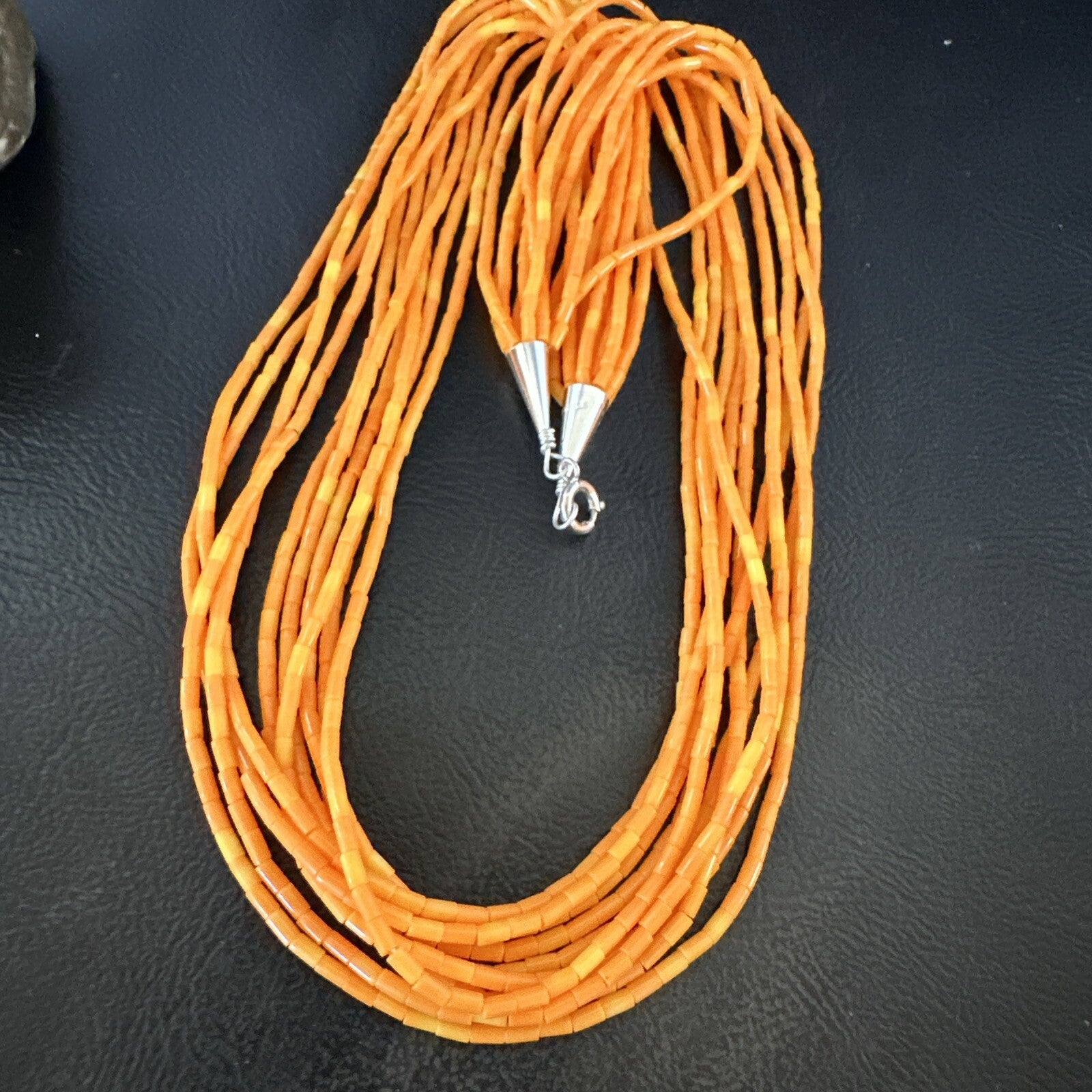 Stabilized Orange Heishi 10S Sterling Silver Necklace 20” 18163