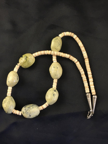 Chunky er Navajo Sterling Silver Jasper Shell Beads Necklace 17" 10247