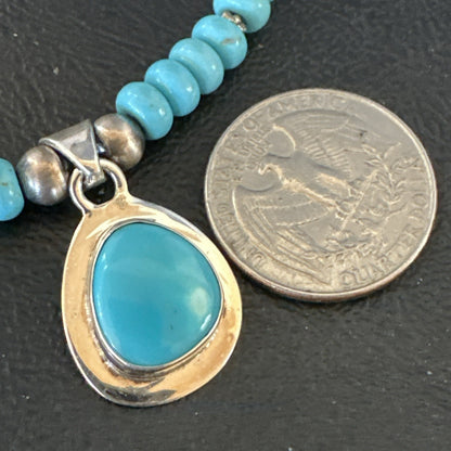 WoMens Blue Kingman Turquoise Pendant Navajo Sterling Silver Necklace 21" 19055