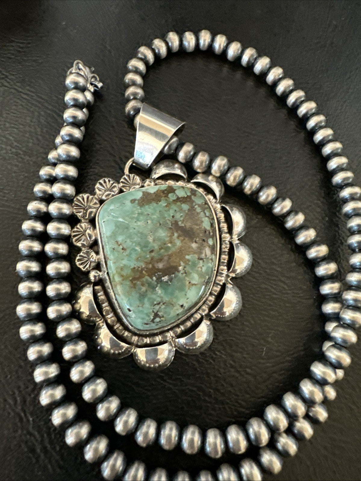 Men Women Green Royston Turquoise Pendant Navajo Sterling Yazzie 19567