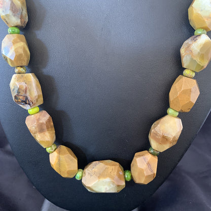 Green Nugget Turquoise Faceted Navajo Sterling Silver Necklace 21" 01494