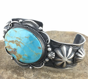 Kingman Turquoise Navajo Cuff Bracelet | Sterling Silver | Authentic Native American Handmade | 04538