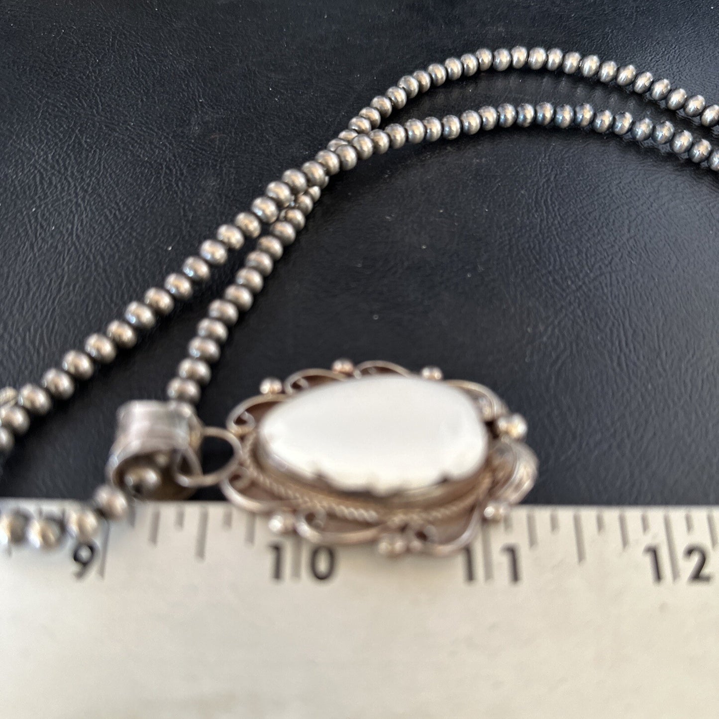 Men White Buffalo Turquoise Pendant Sterling Silver Beads Necklace 14229