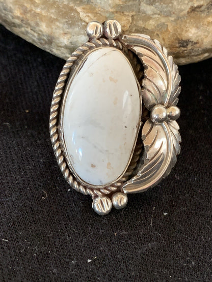 White Buffalo Turquoise Navajo Sterling Silver Ring Size 9.5 00143