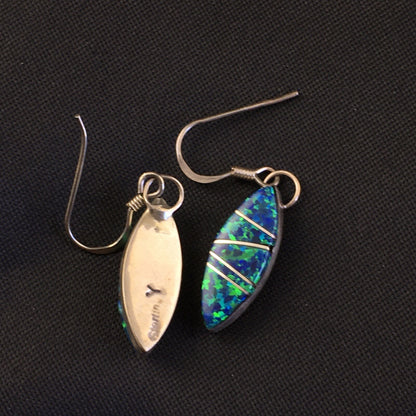Blue Opal Inlay Navajo Indian Sterling Silver Earrings 2015