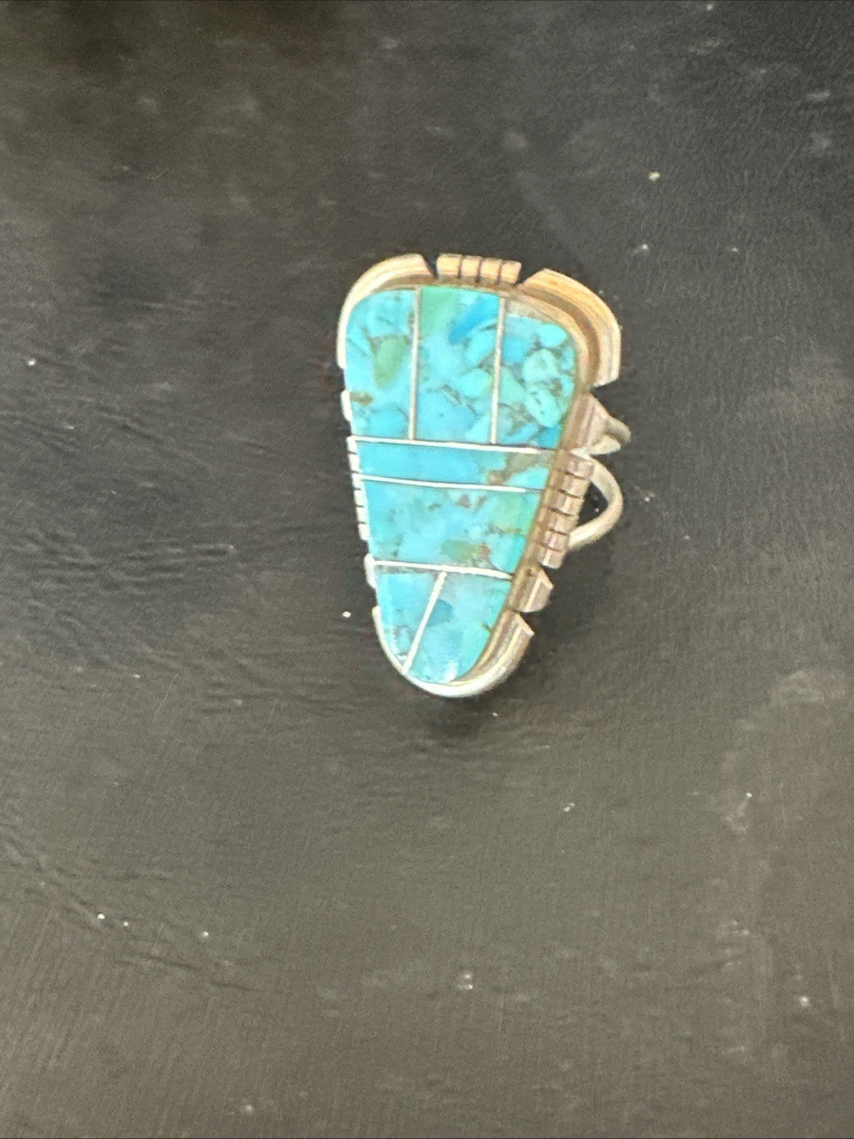 Blue Turquoise Navajo Inlay Sterling Silver Ring Size 11 19782