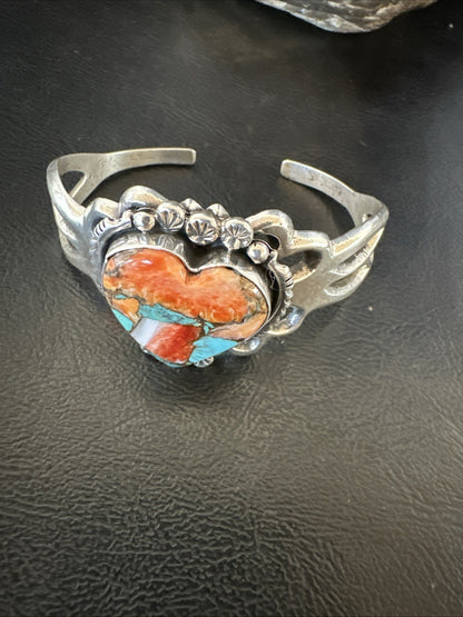 WoMens Tufa Heart Spiny Turquoise Navajo Silver Cuff Bracelet 7.6” 19457