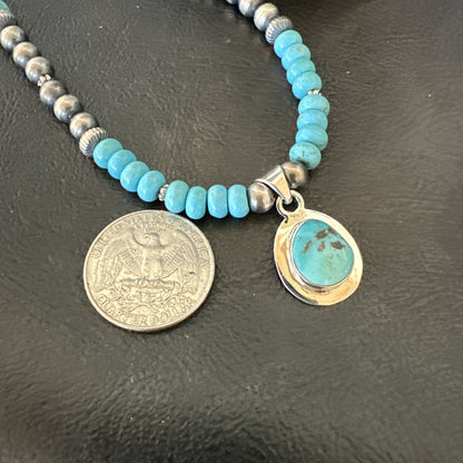 WoMens Blue Kingman Turquoise Pendant Navajo Sterling Silver Necklace 21" 18424