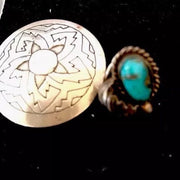 Turquoise Feather Tie Tag Old Pawn Pin Ithaca | Sterling Silver | Authentic Native American Handmade | 08013