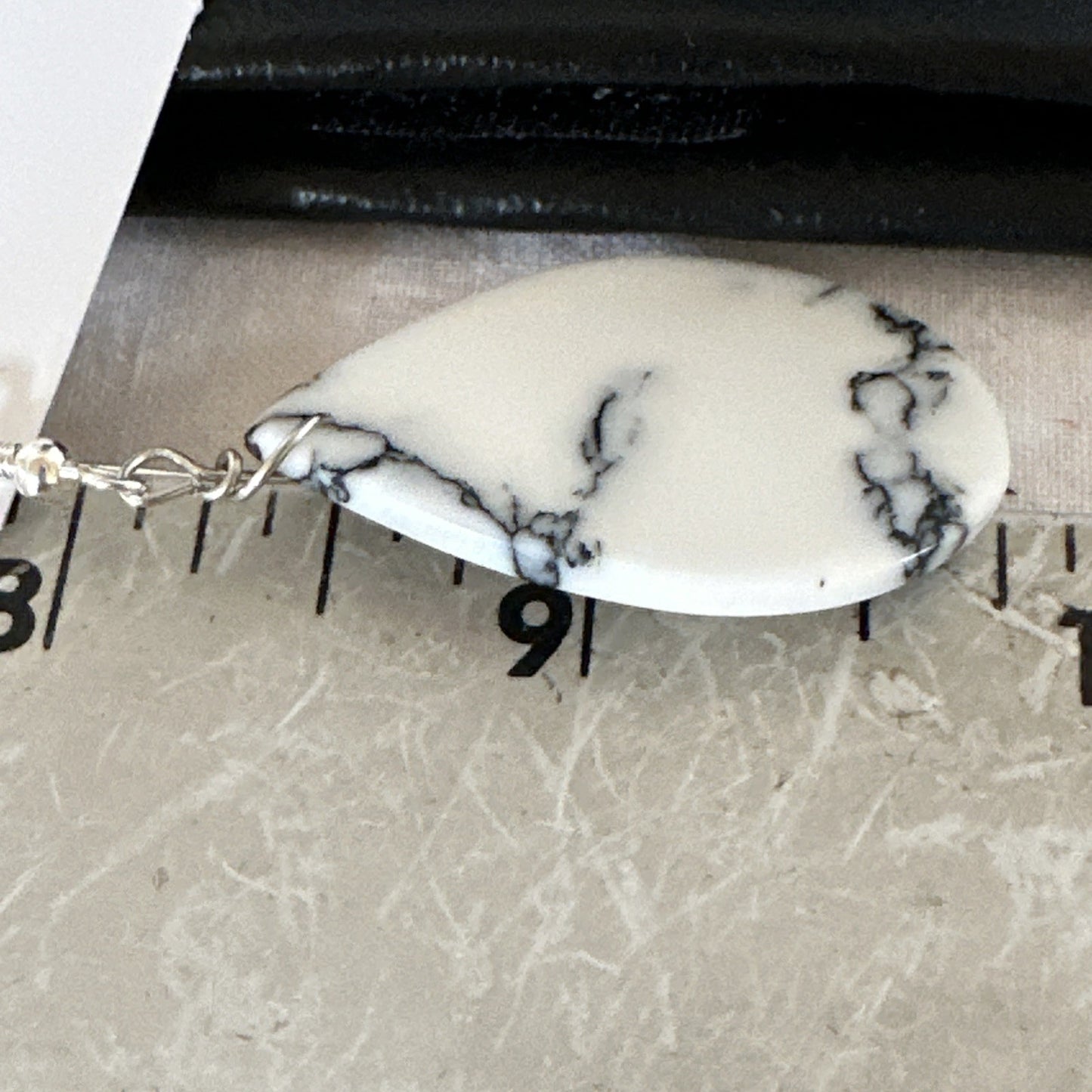 White Howlite Slab Sterling Silver Dangle Earrings 1” 19265