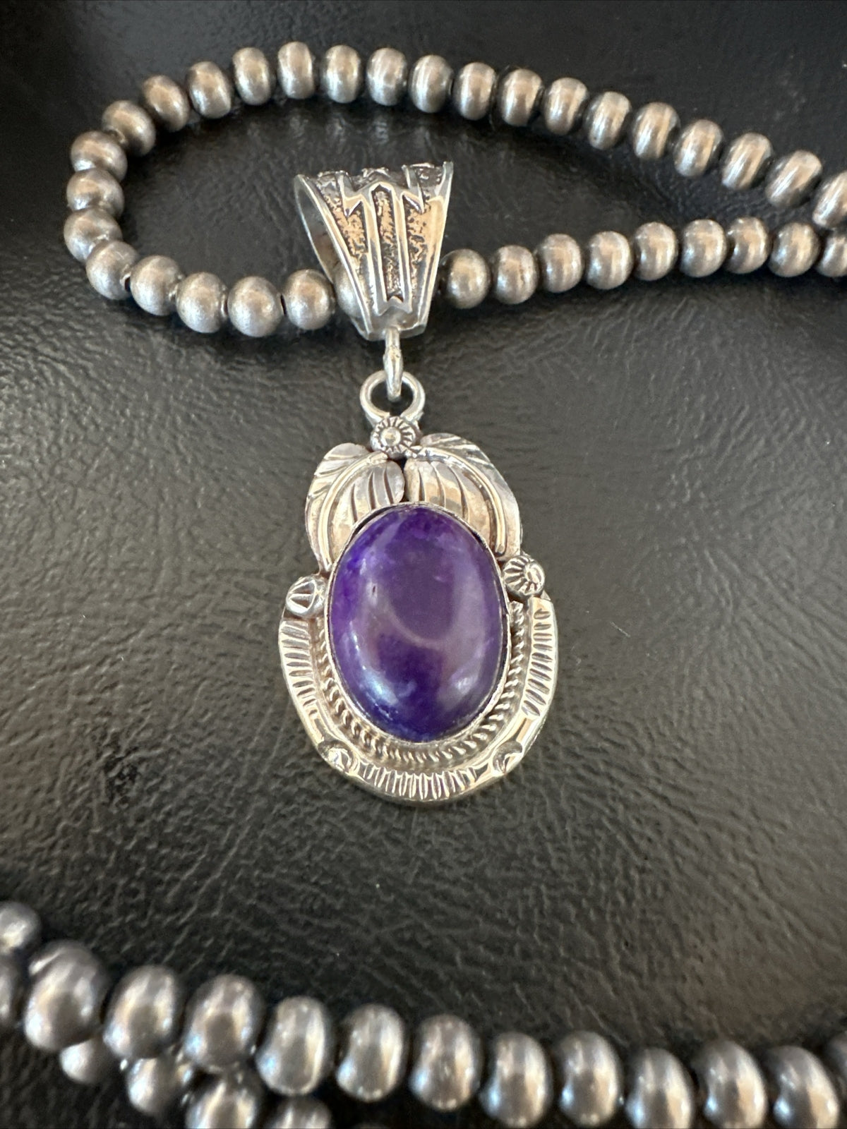 Purple Stone Pendant Navajo Pearls Sterling Silver Necklace 20” 18049