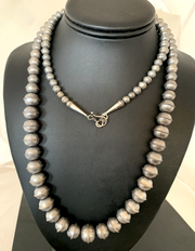 Hand Stamped Bench Navajo Pearls Graduated Bead Necklace 24" | Sterling Silver | Authentic Native American Handmade