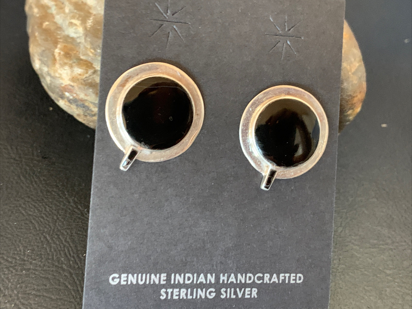 Black Onyx Navajo Sterling Silver Stud Post Earrings 0.75" 12641