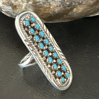 Blue Turquoise Zuni Sterling Silver Petite Point Cluster Ring Size 9 18791