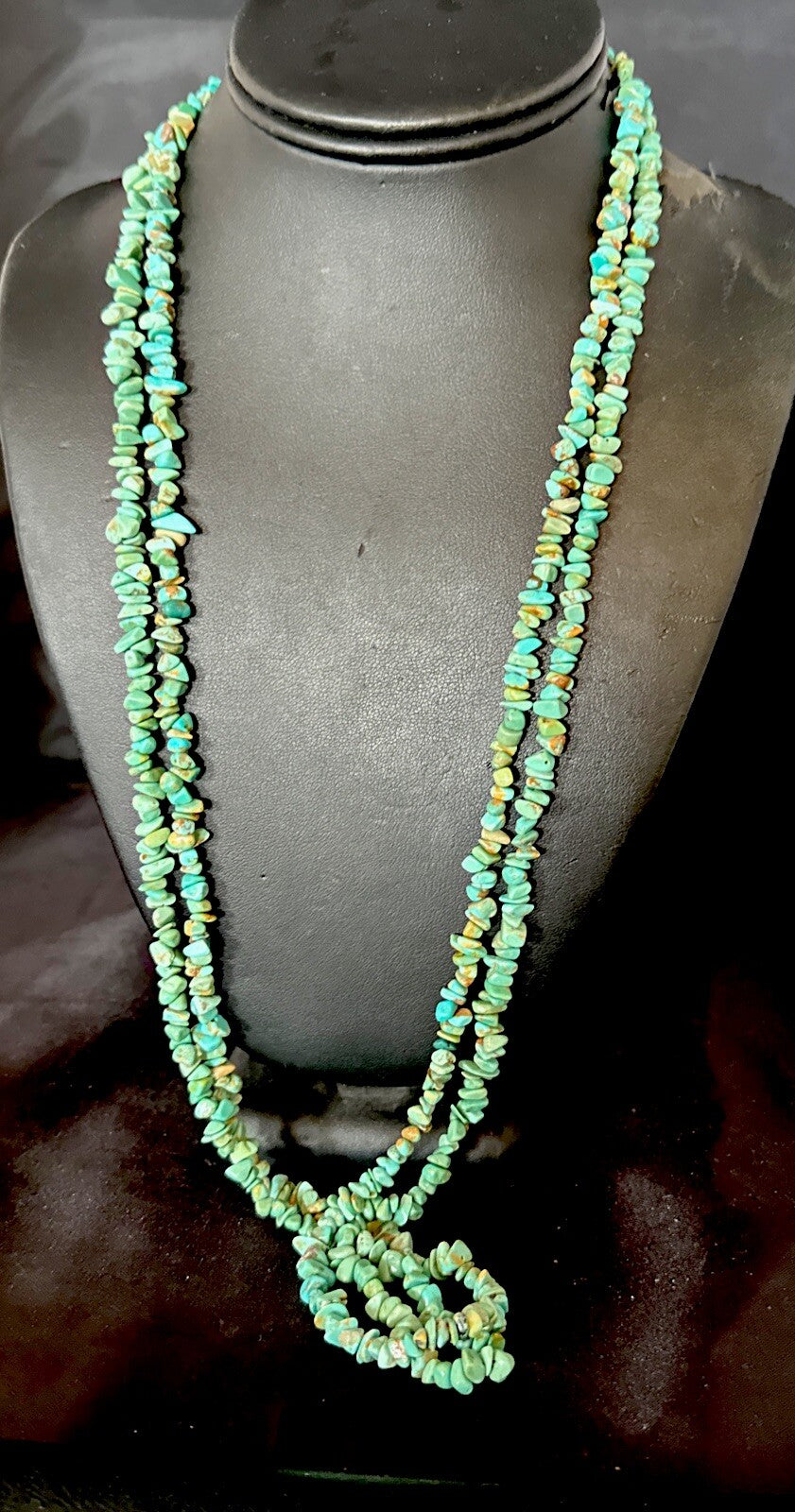 Green Turquoise 2S Nugget Beads Navajo Sterling Silver Necklace 30” 17780