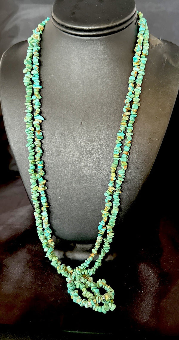 Green Turquoise 2S Nugget Beads Navajo Necklace 30" | Sterling Silver | Authentic Native American Handmade | 17780