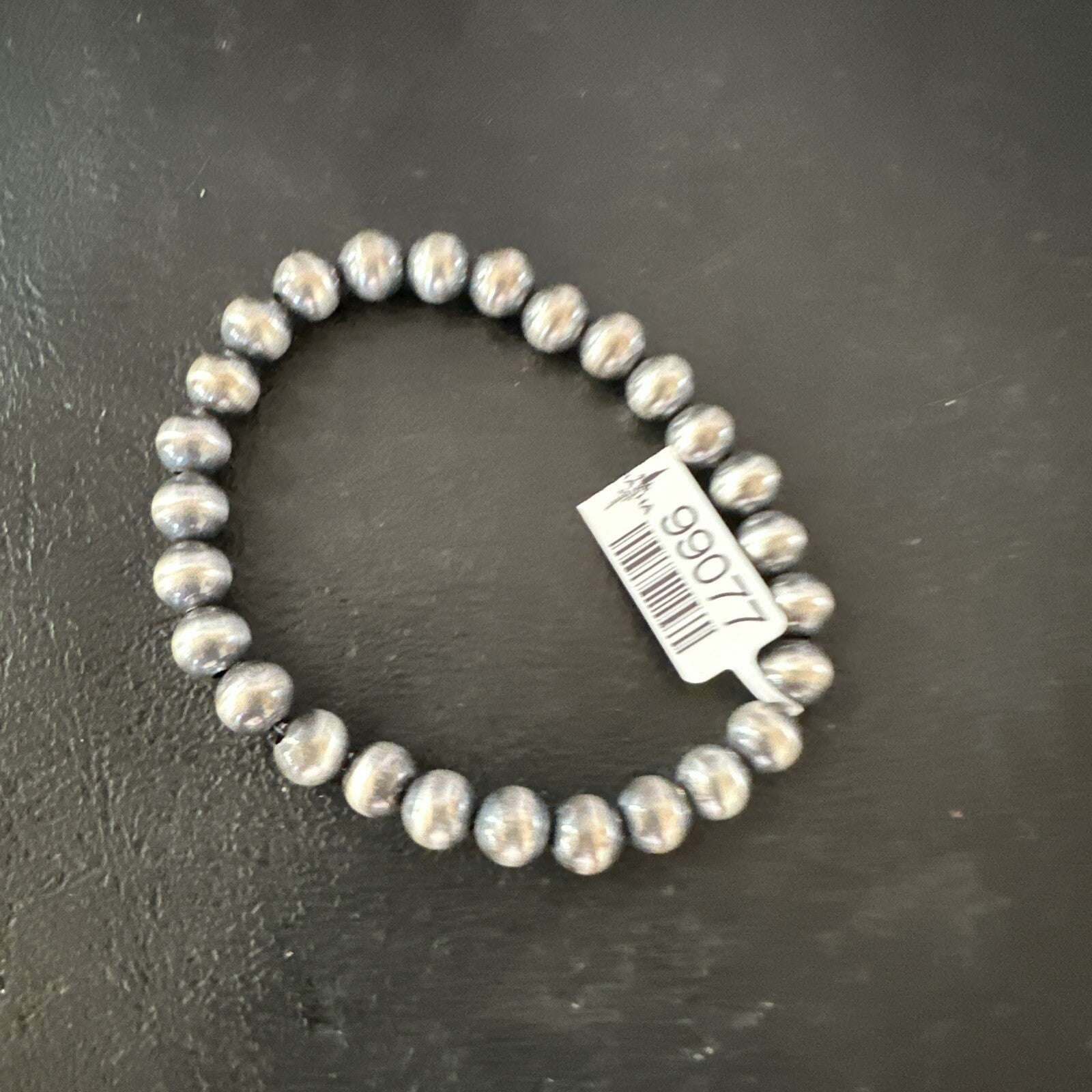 Native American 7mm Beads 7” Sterling Silver Stretch Beads Bracelet 90702