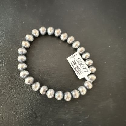Native American 7mm Beads 7” Sterling Silver Stretch Beads Bracelet 90702