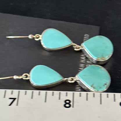 Kingman Turquoise Navajo Sterling Silver Dangle Earrings 14581