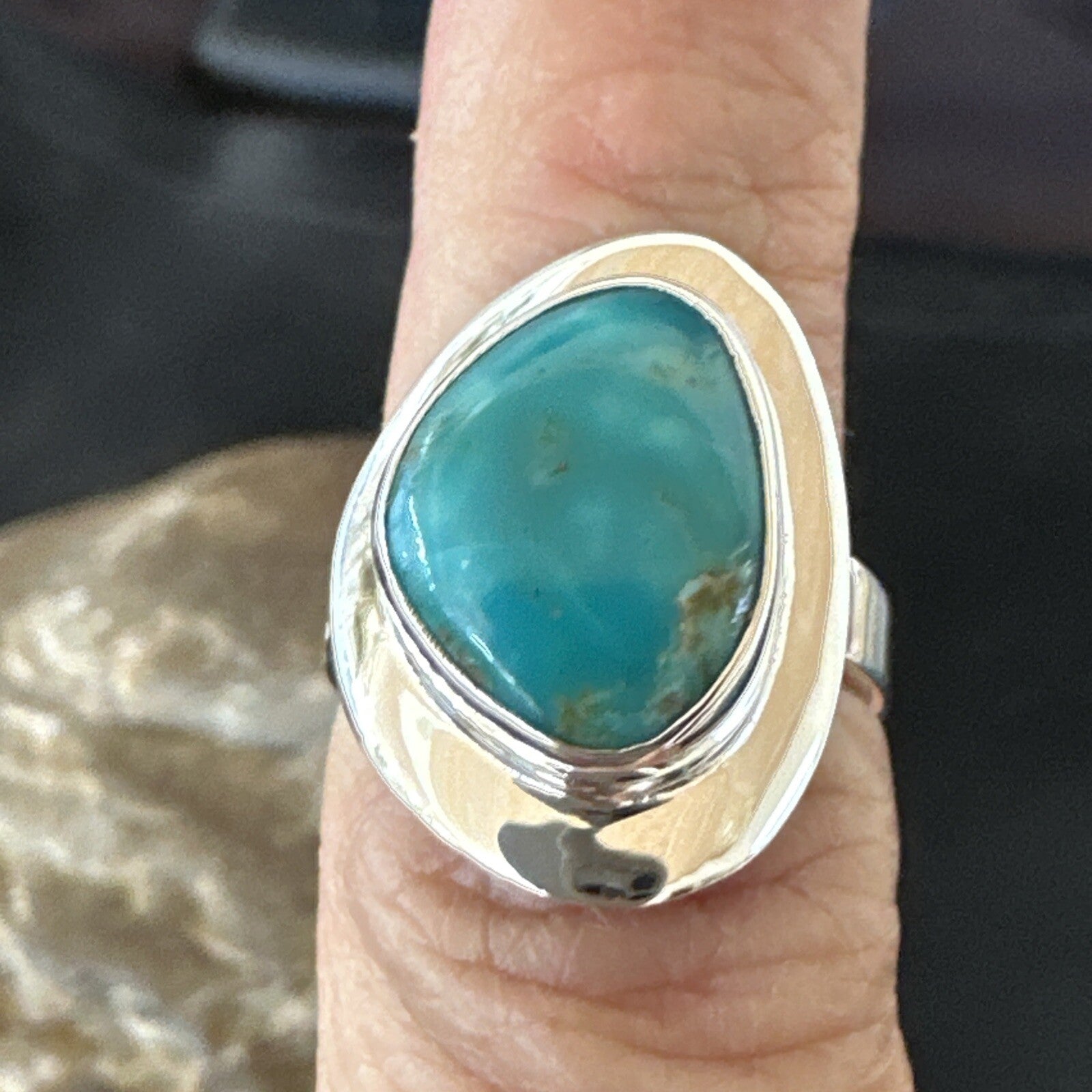Southwestern Sterling Silver Blue Kingman Turquoise Ring Size 6 18535