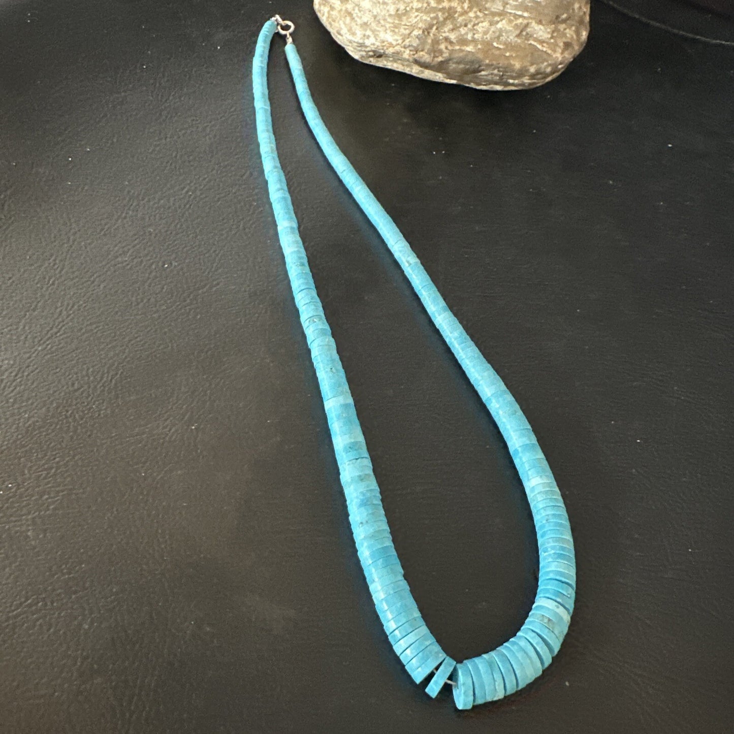 Robin Egg Blue Turquoise Stabilized 18” Heishi Sterling Silver Necklace 14932