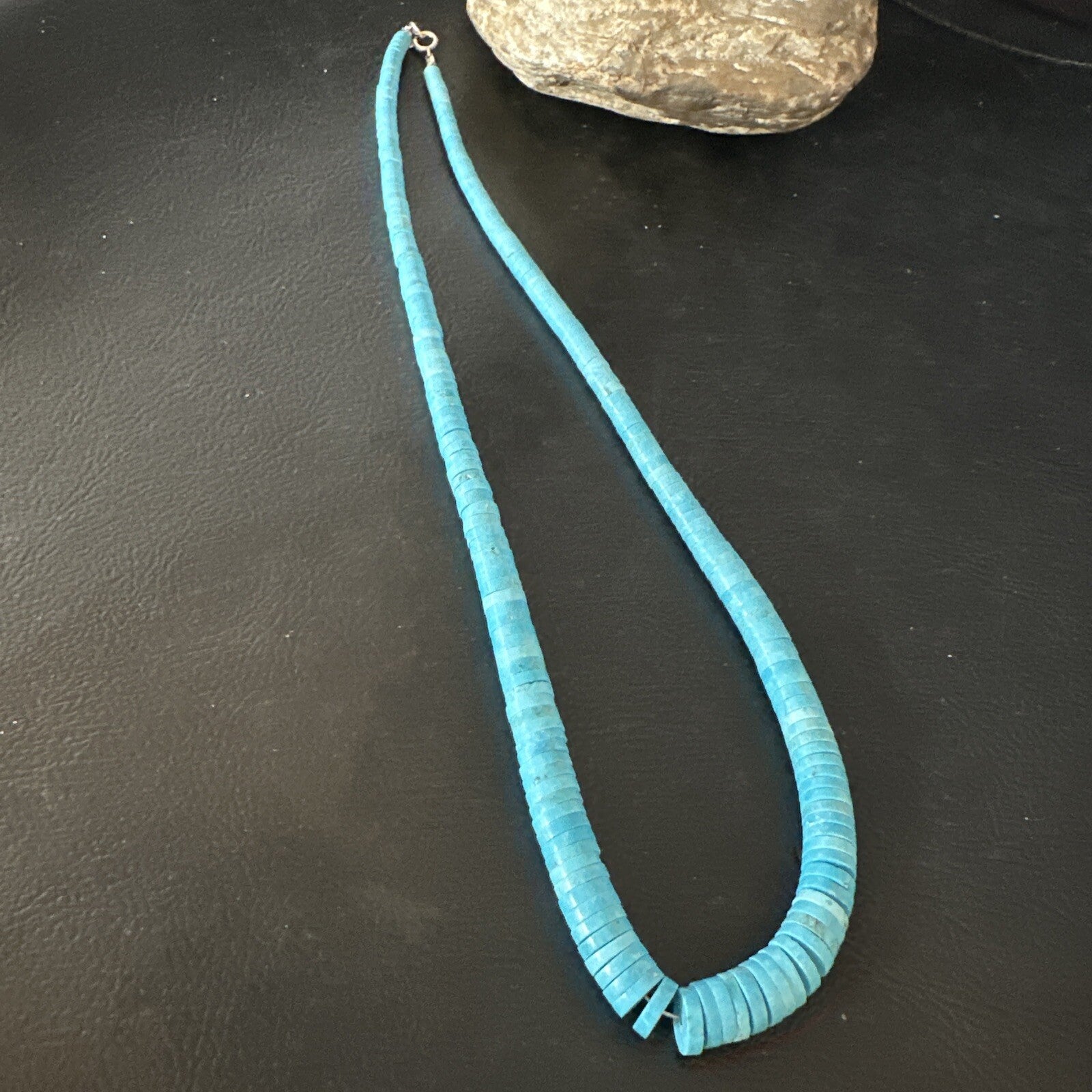 Robin Egg Blue Turquoise Stabilized 18” Heishi Sterling Silver Necklace 14932