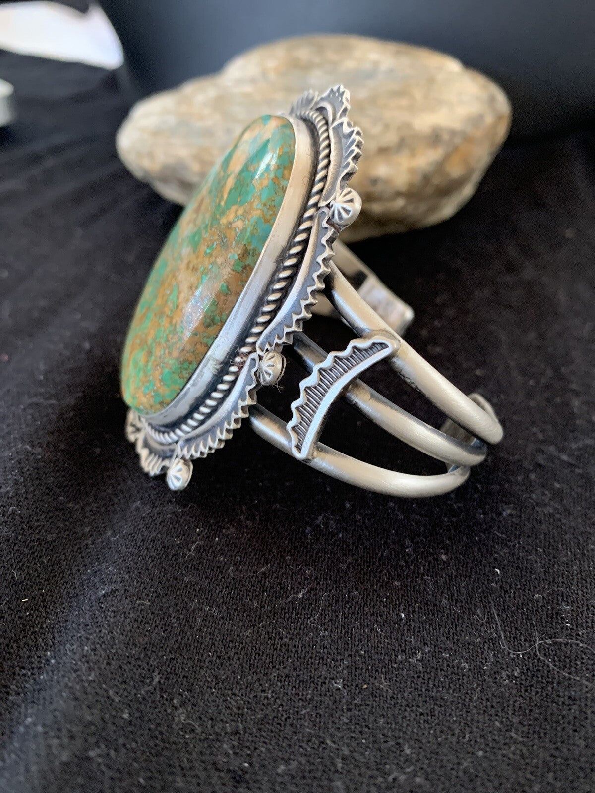 Mens Royston Turquoise Navajo Sterling Silver Cuff Bracelet 1163