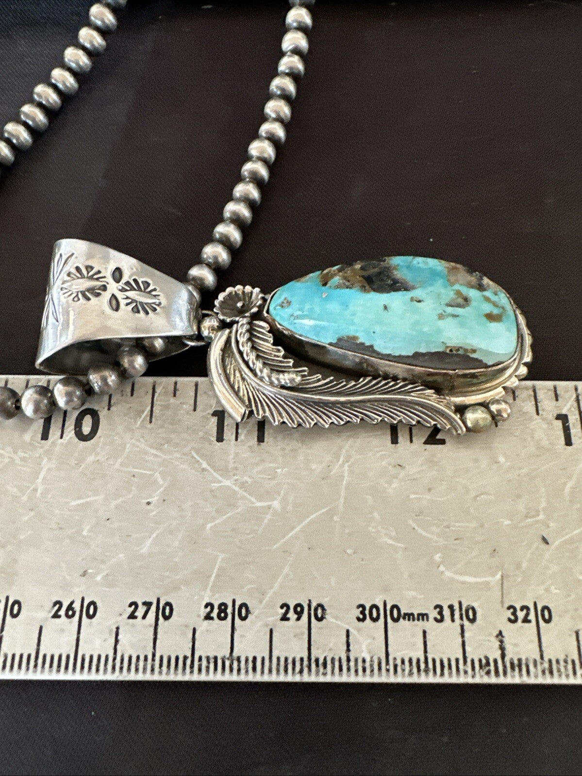 Mens Womens Blue Turquoise Pendant Sterling Silver Beads Sterling Necklace 18648
