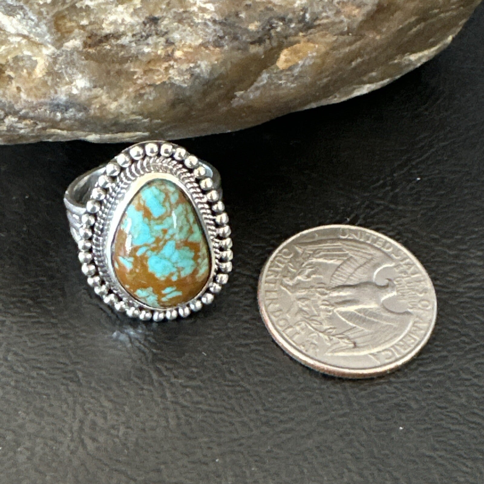 Blue Turquoise #8 Navajo Sterling Silver  Ring Size 8 18828