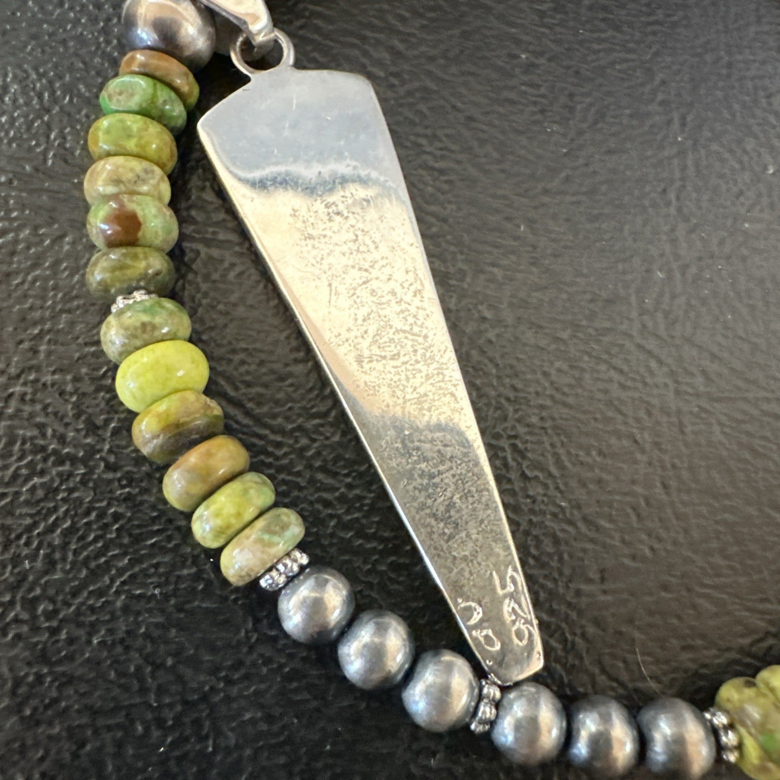 Womens Green Gaspeite Turquoise Opal Pendant Sterling Silver Necklace 19547