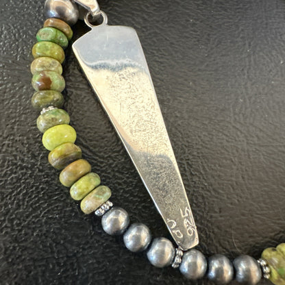 Womens Green Gaspeite Turquoise Opal Pendant Sterling Silver Necklace 19547