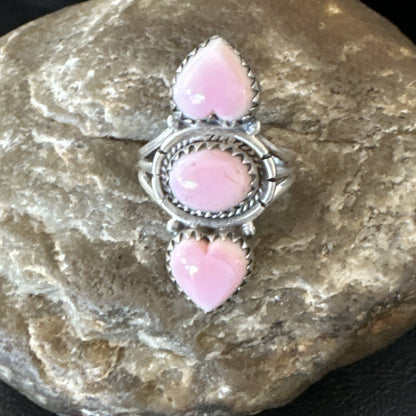 Gorgeous Heart Pink Conch Cluster Ring Handmade Navajo Sz 7.5 18780