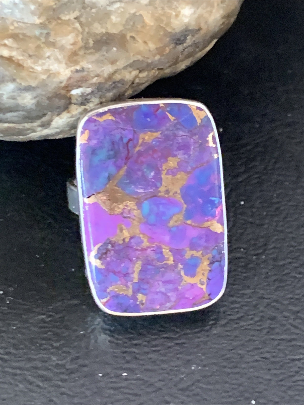 Purple Mohave Turquoise Navajo Sterling Silver Ring Size 8.5 Adjustable 11799