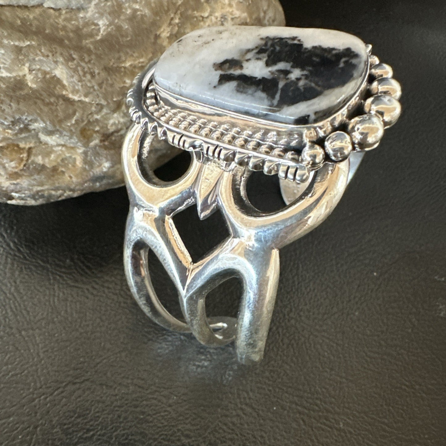 Tufa Cast Men White Buffalo Turquoise Navajo Sterling Silver Cuff Bracelet 19354