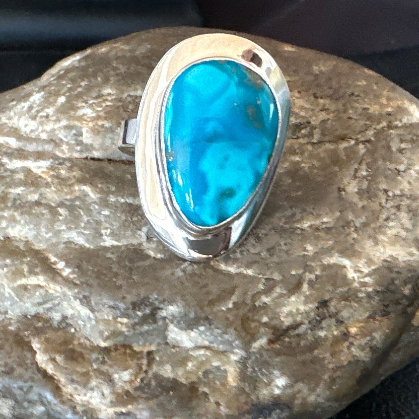 Southwestern Sterling Silver Blue Kingman Turquoise Ring Size 7.5 18515
