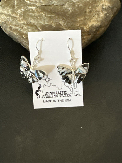 White Buffalo Turquoise Opal Onyx Sterling Silver ButterFly Earrings 18553