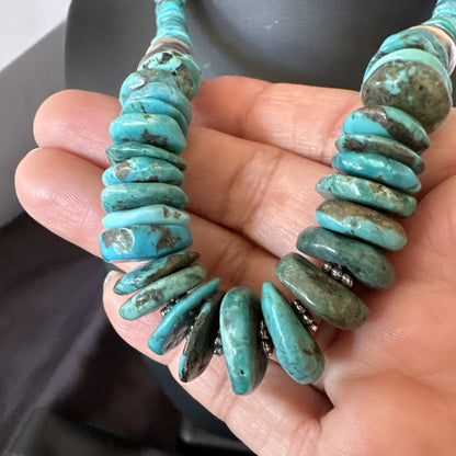 Graduated Blue Turquoise Navajo Pearls Sterling Silver Necklace 18” 18319