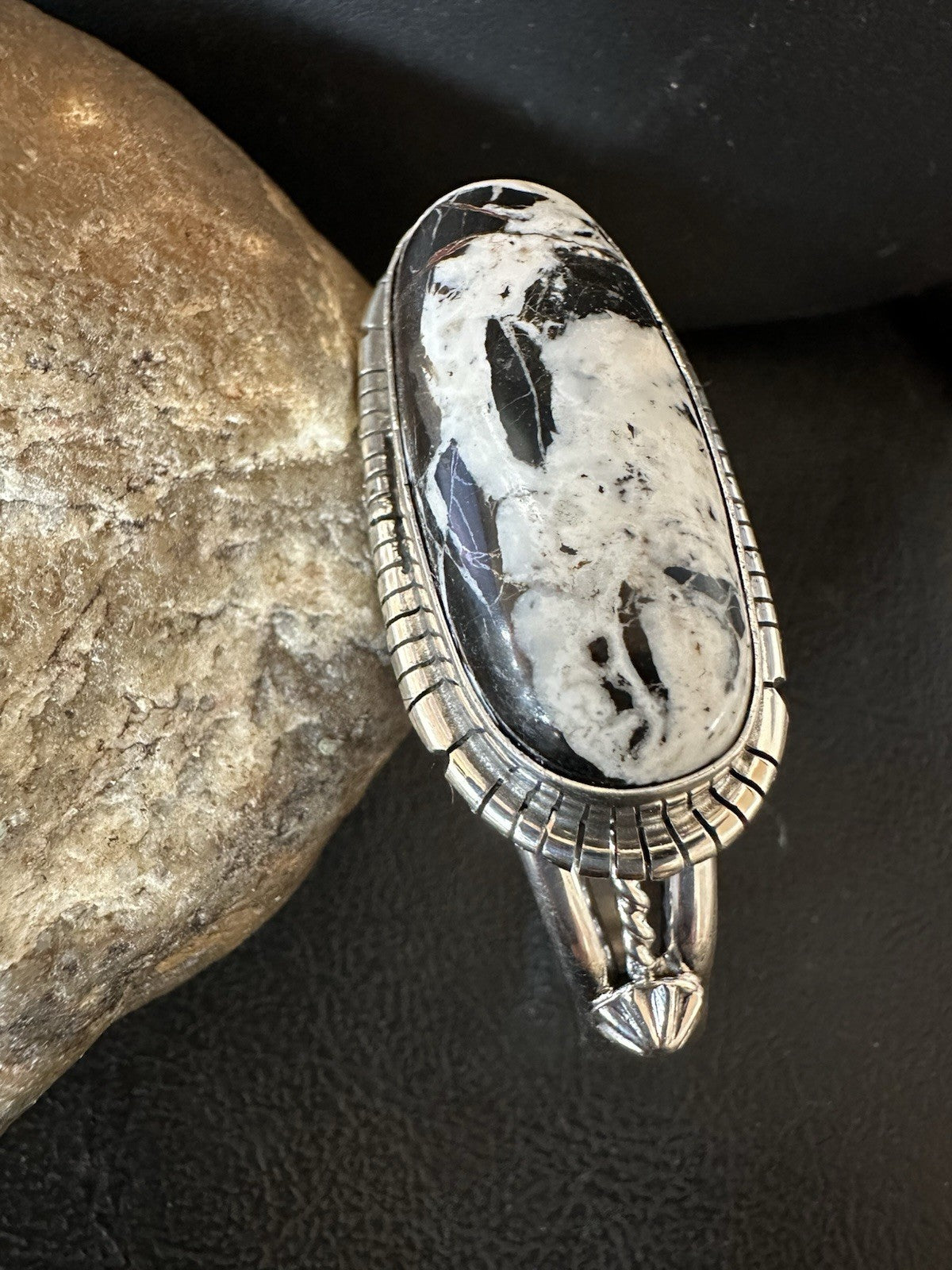 White Buffalo Turquoise Navajo Sterling Silver Cuff Bracelet 7" 19382