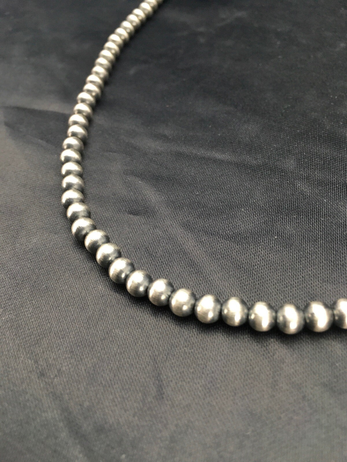 Native American 5mm Sterling Silver Beads Navajo 30" Single Strand Necklace